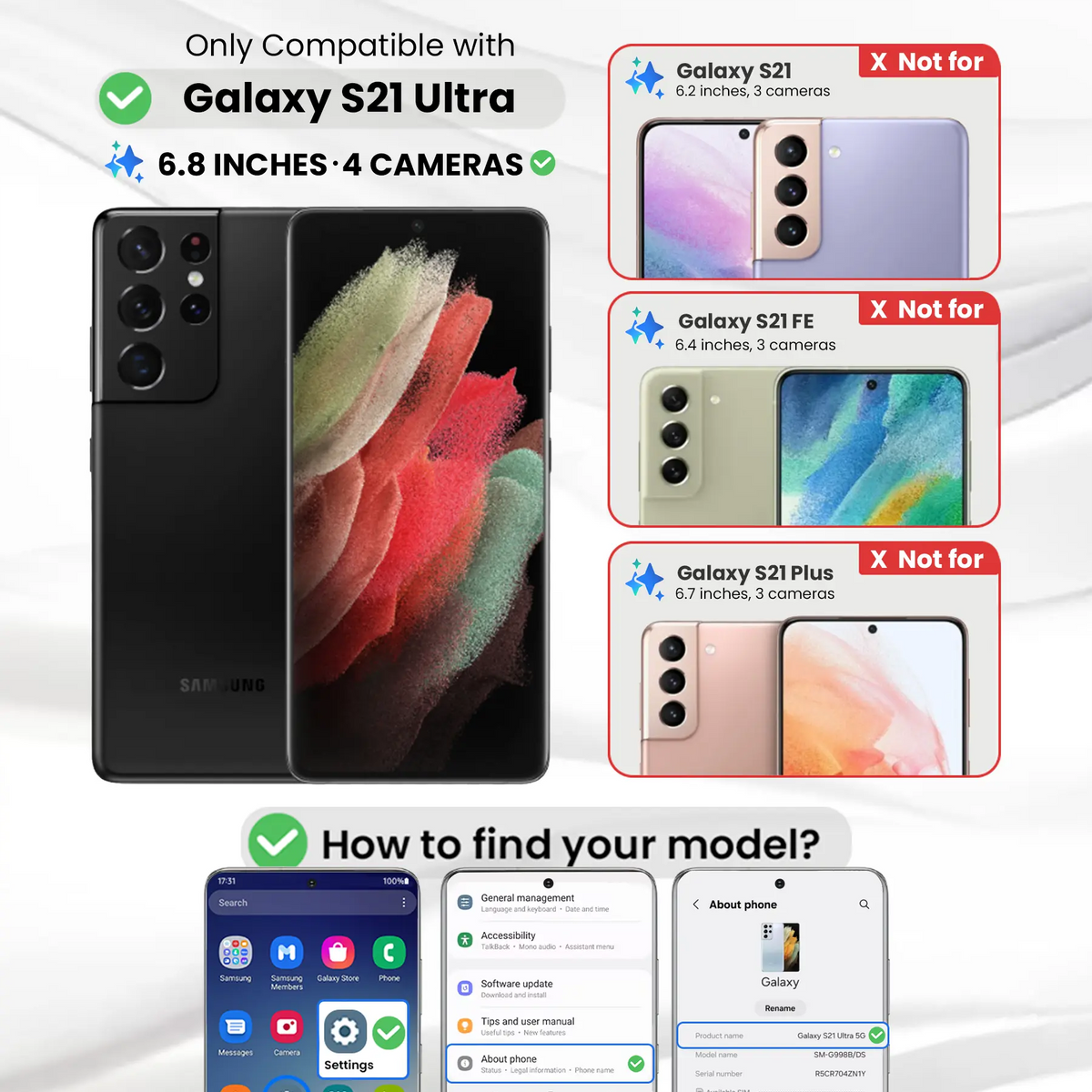 Entronix Clear Screen Protector Compatible with Galaxy S21 Ultra - 2-Piece Combo