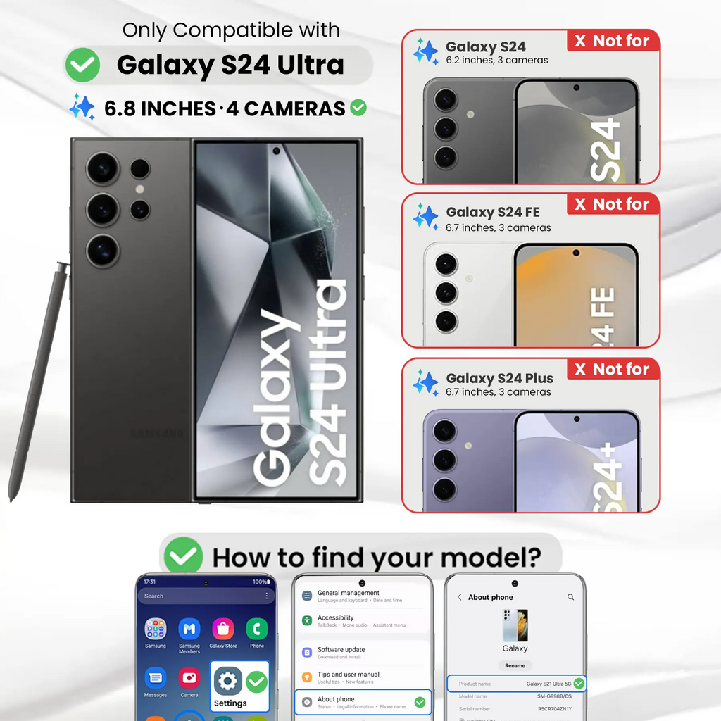 Entronix Clear Screen Protector Compatible with Galaxy S24 Ultra - 3-Piece Combo